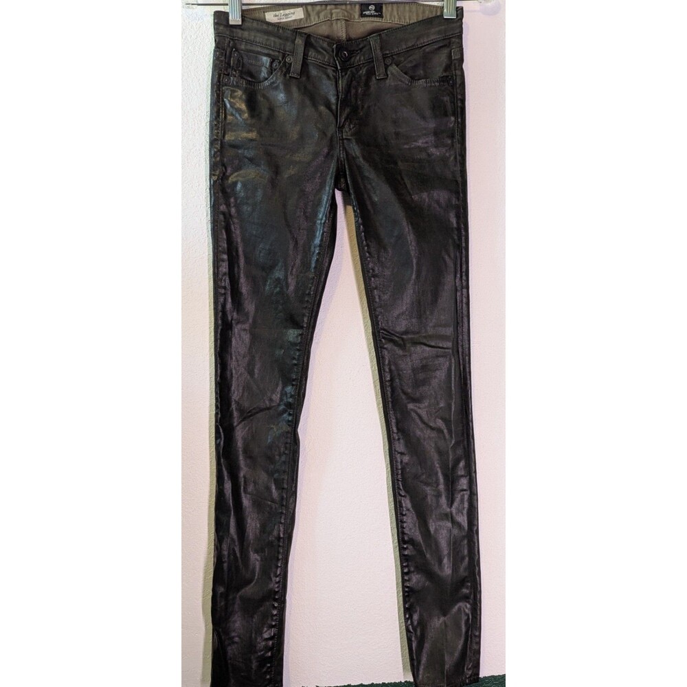 AG JEANS SIZE 24 THE LEGGING SUPER SKINNY LEATHER PANTS IN CLIMBING IVY